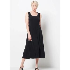 Susan Graver M petite Liquid Knit Sleeveless Midi Dress Black QVC 5155 Travel